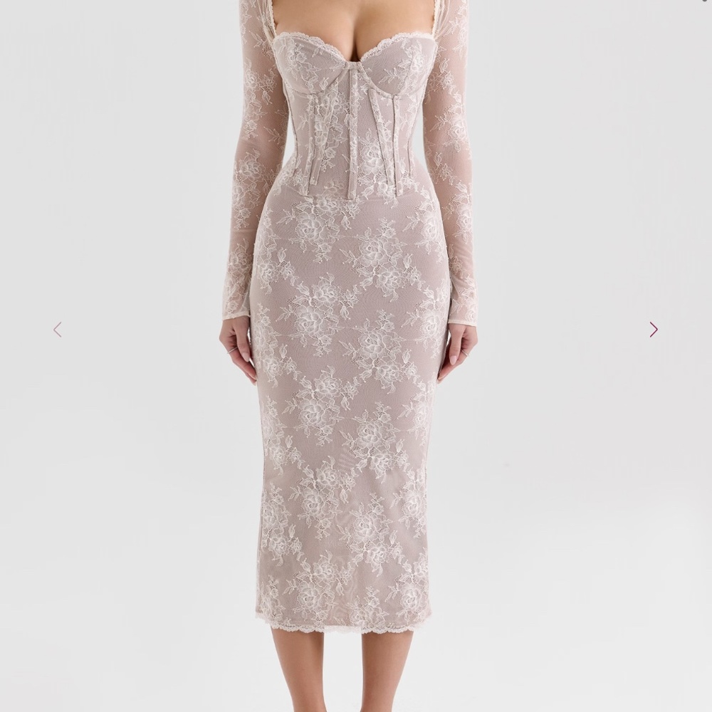 House of CB SAISHA Ivory Long Sleeve Midi Dress Size 6